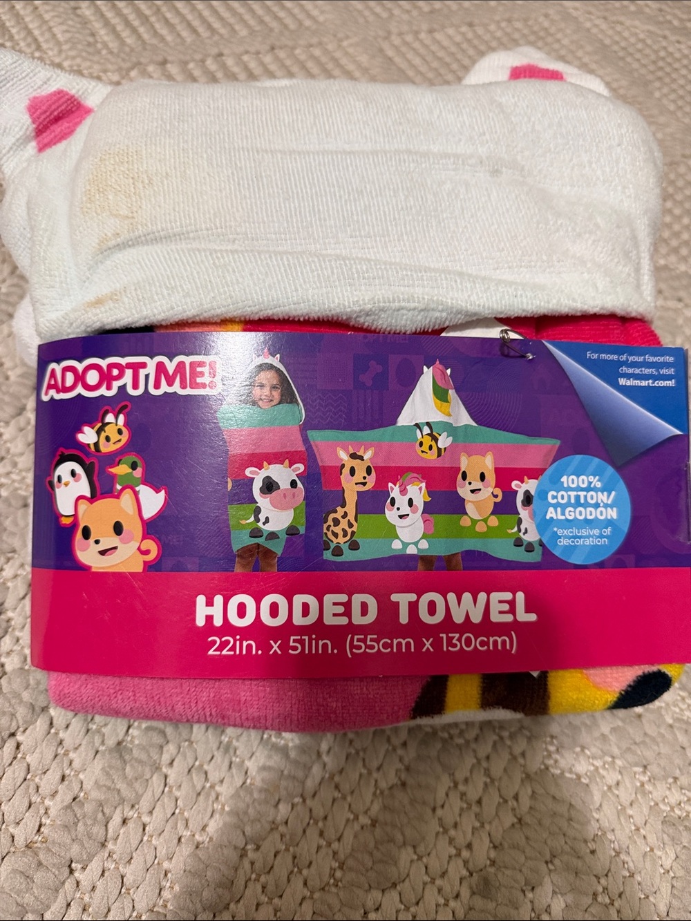 Girls' or Boy’s Pink & White Hooded Towel Coverup